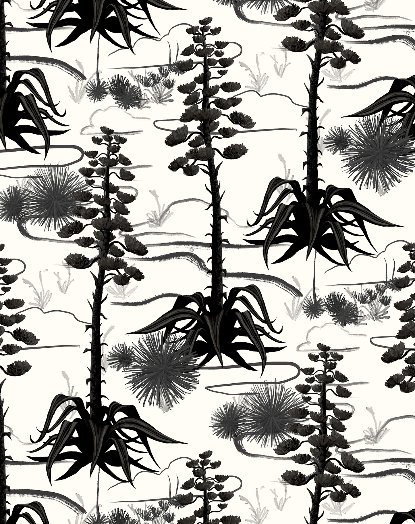 Agave Valley Wallpaper, white and black - Tampa Home & Garden Store