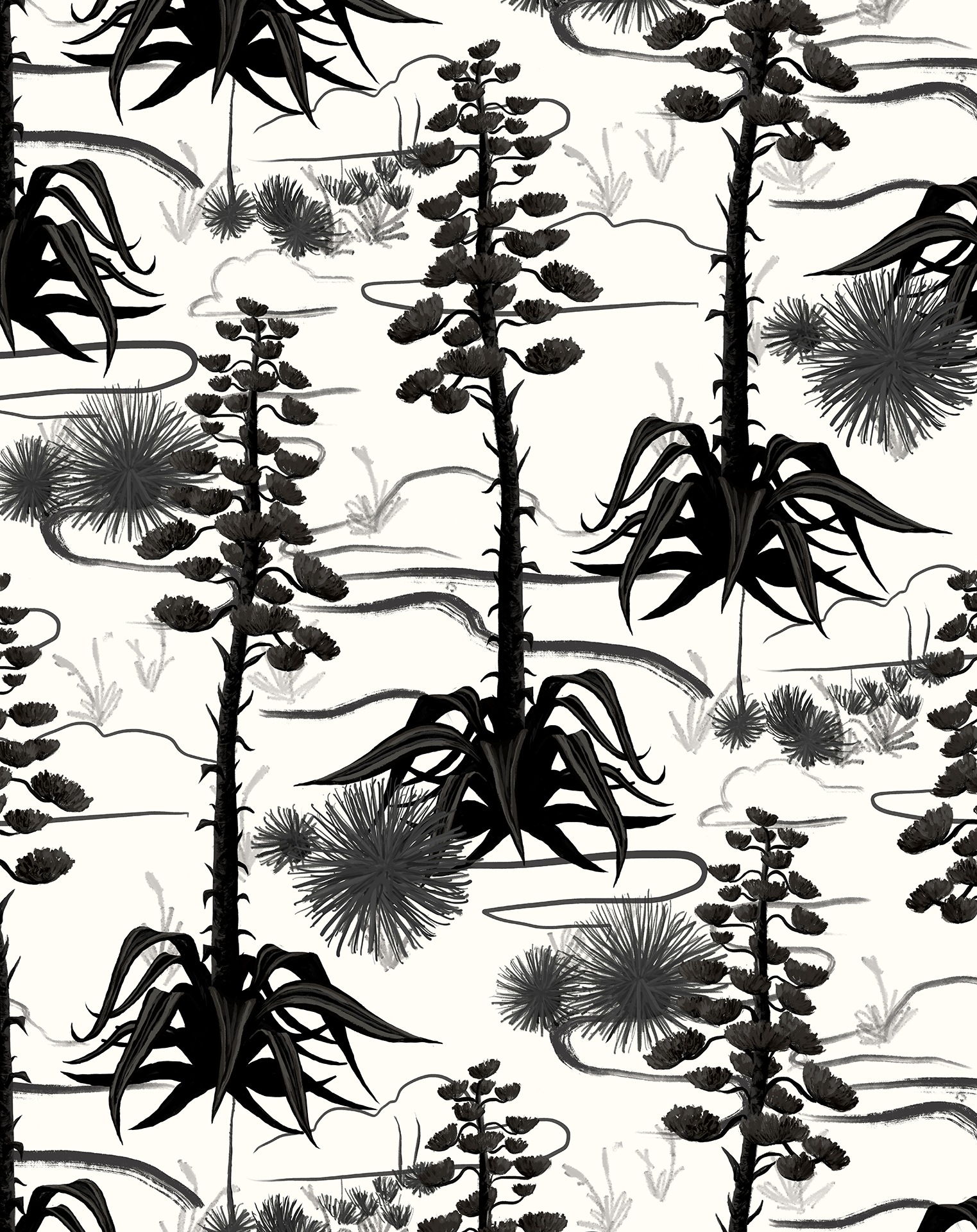 Agave Valley Wallpaper, white and black - Tampa Home & Garden Store