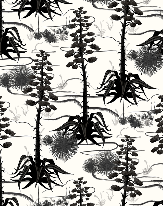 Agave Valley Wallpaper, white and black - Tampa Home & Garden Store