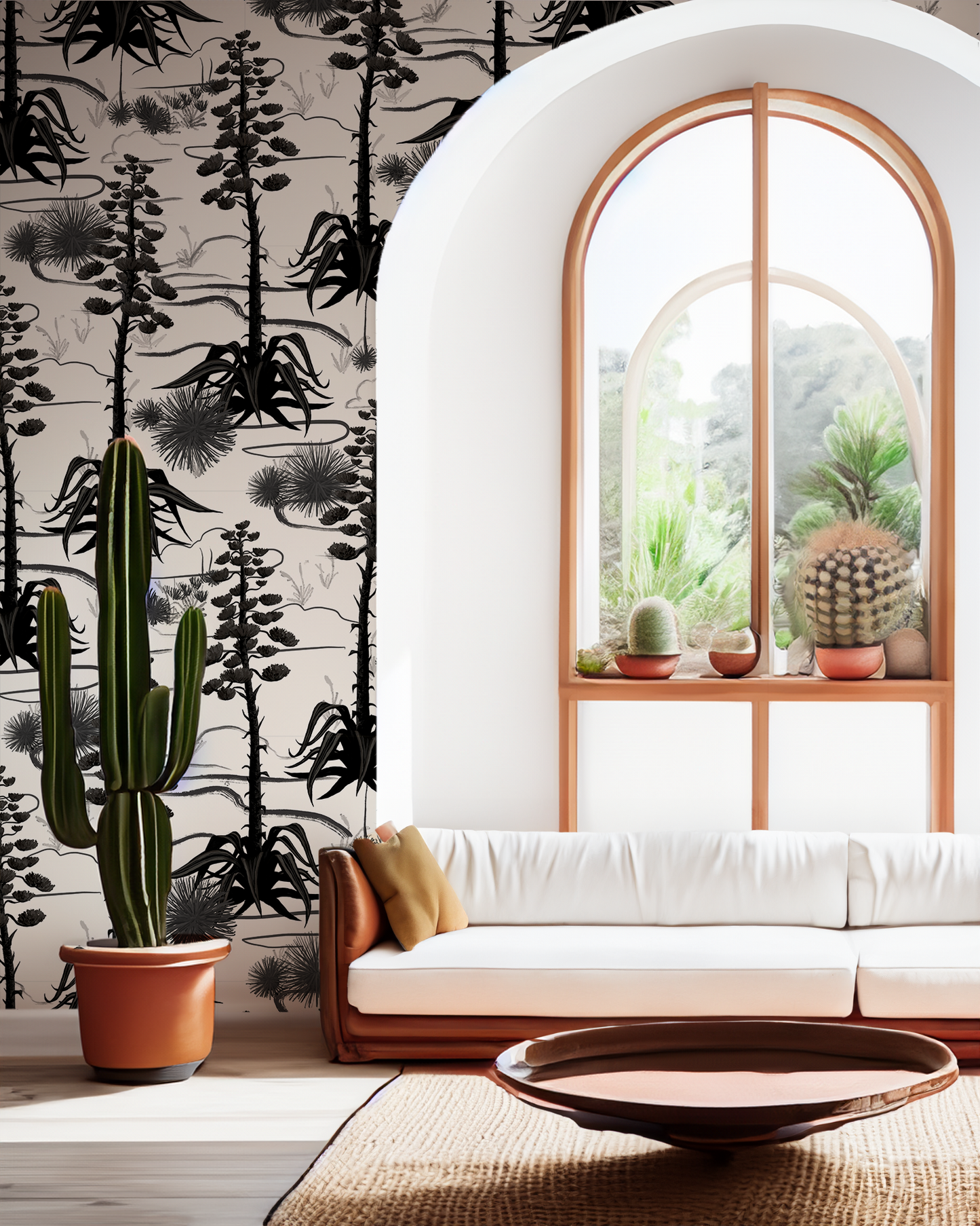 Agave Valley Wallpaper, white and black - Tampa Home & Garden Store