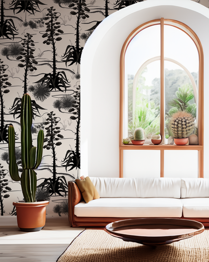 Agave Valley Wallpaper, white and black - Tampa Home & Garden Store