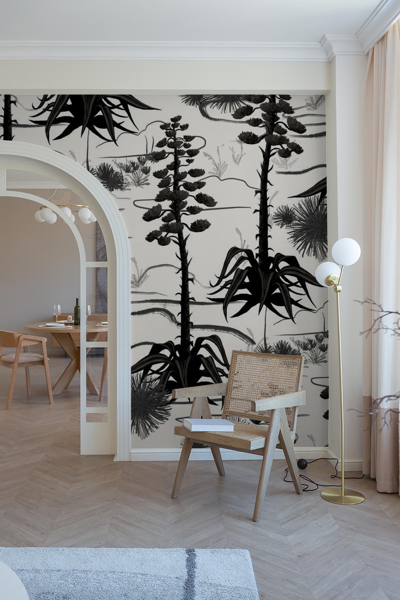 Agave Valley Wallpaper, white and black - Tampa Home & Garden Store