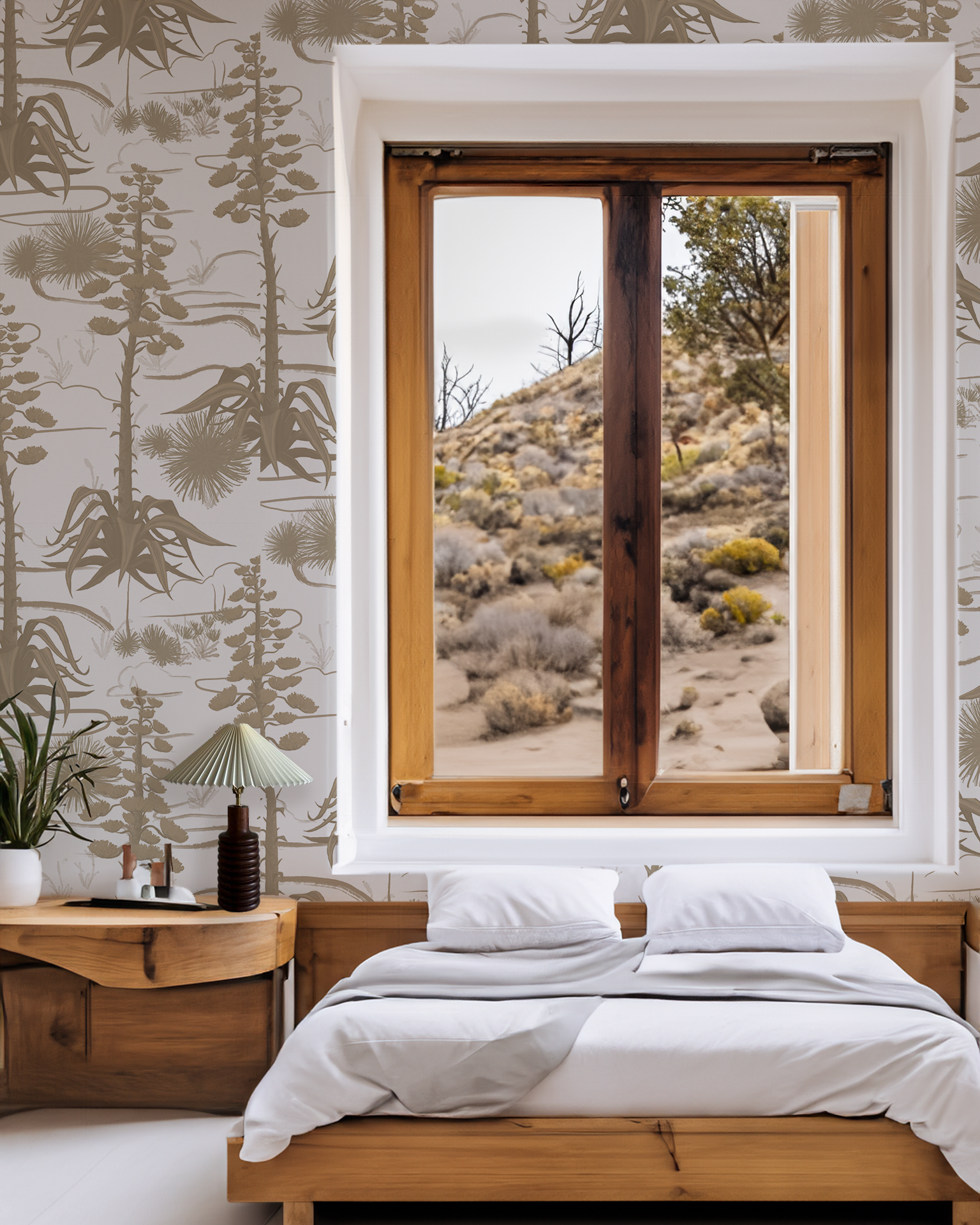 Agave Valley Wallpaper, white and tan - Tampa Home & Garden Store