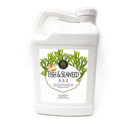 Fish & Seaweed 3-3-2 fertilizer bottle, white plastic container by Rivendell Distribution on Tampa Home & Garden Store