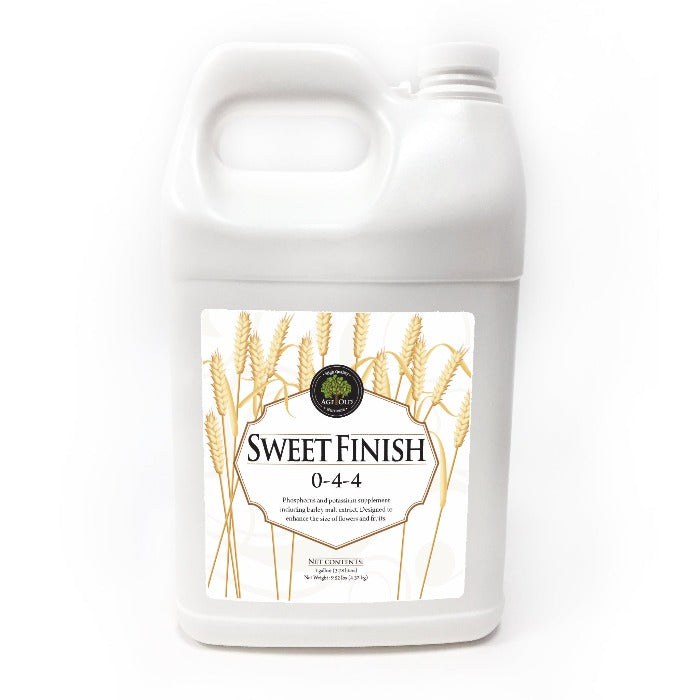 Sweet Finish 0-4-4 fertilizer bottle Rivendell Distribution; white plastic container with label on Tampa Home & Garden Store