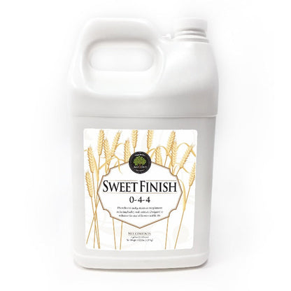 Sweet Finish 0-4-4 fertilizer bottle Rivendell Distribution; white plastic container with label on Tampa Home & Garden Store