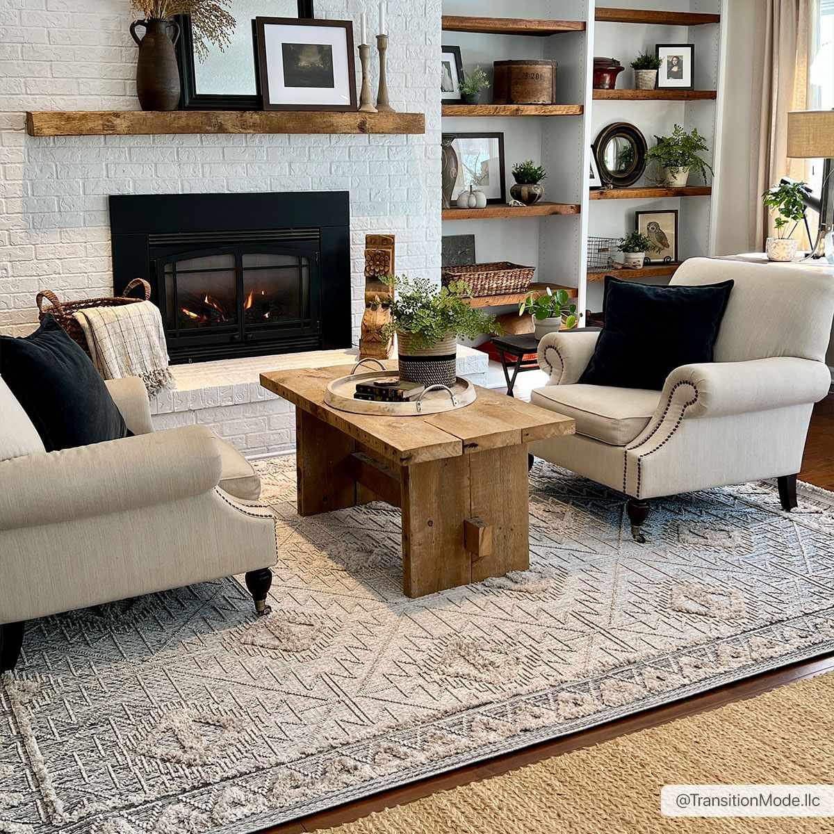 Agoo High-Low Pile Rustic Rug in neutral gray-beige tones with textured geometric pattern on Tampa Home & Garden Store