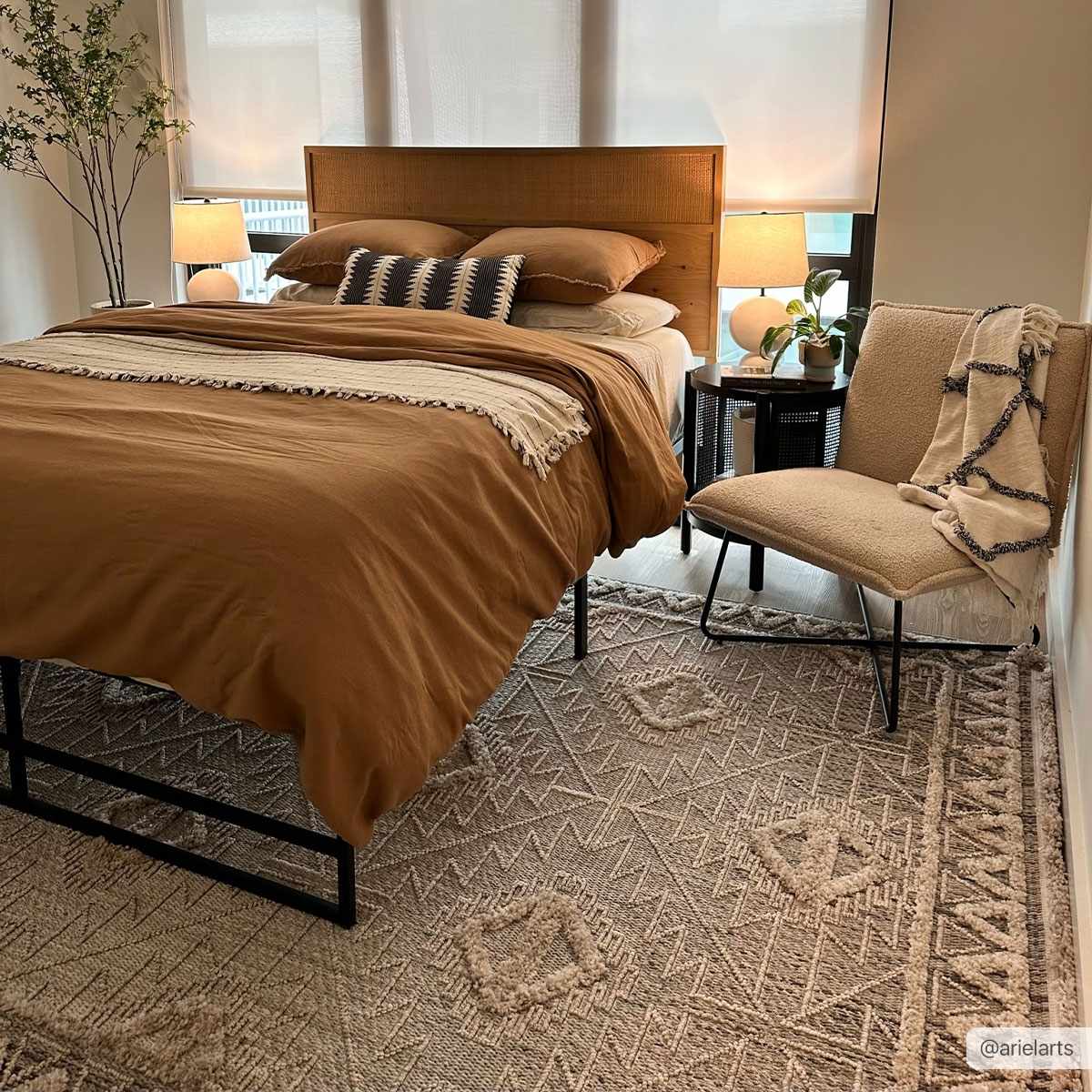 Agoo High-Low Pile Rustic Rug in taupe and cream geometric pattern by Boutique Rugs on Tampa Home & Garden Store