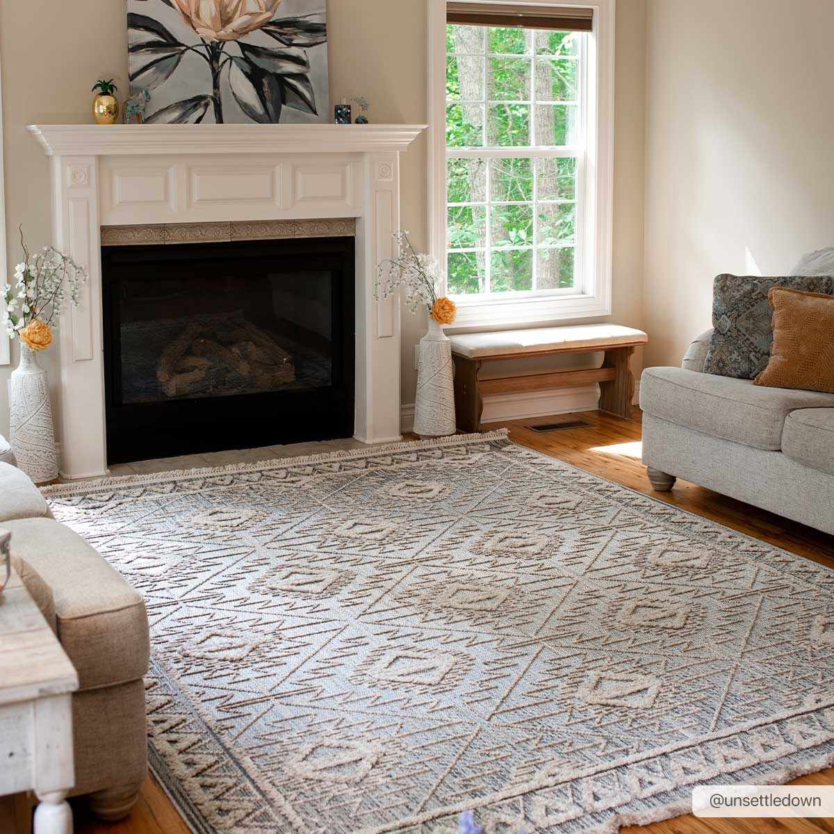 Agoo High-Low Pile Rustic Rug in light gray and cream geometric pattern Boutique Rugs on Tampa Home & Garden Store