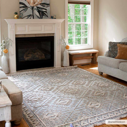 Agoo High-Low Pile Rustic Rug in light gray and cream geometric pattern Boutique Rugs on Tampa Home & Garden Store