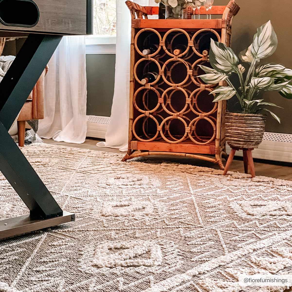 Agoo High-Low Pile Rustic Rug beige with geometric diamonds, Boutique Rugs on Tampa Home & Garden Store