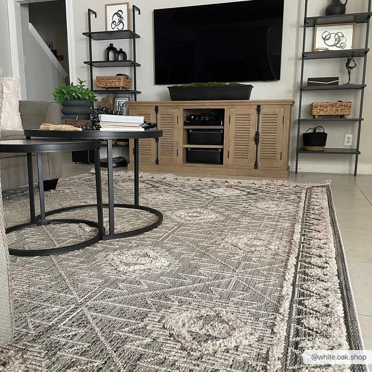 Agoo High-Low Pile Rustic Rug with geometric beige gray texture Boutique Rugs on Tampa Home & Garden Store