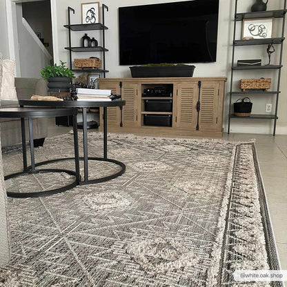 Agoo High-Low Pile Rustic Rug with geometric beige gray texture Boutique Rugs on Tampa Home & Garden Store