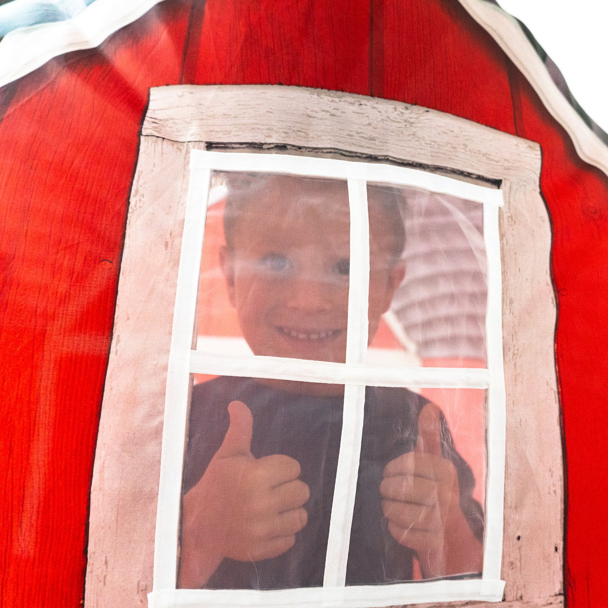 AirFort Farmers Barn Inflatable Play Fort red barn exterior white window frame AirFort.com on Tampa Home & Garden Store