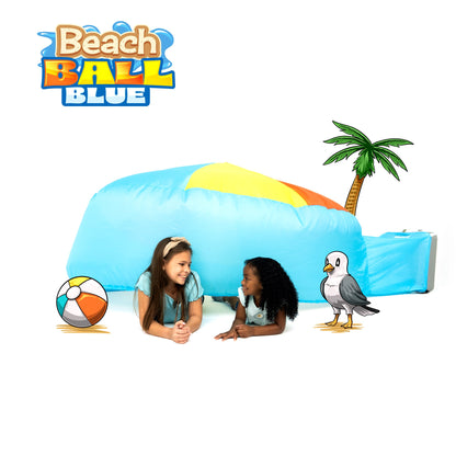 AirFort Beach Ball Blue inflatable kids play fort with bright blue surface and beach ball art on Tampa Home & Garden Store
