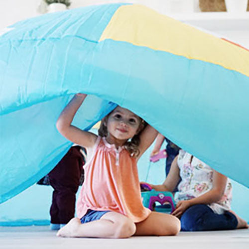 AirFort Beach Ball blue inflatable kids play fort with yellow accents on Tampa Home & Garden Store