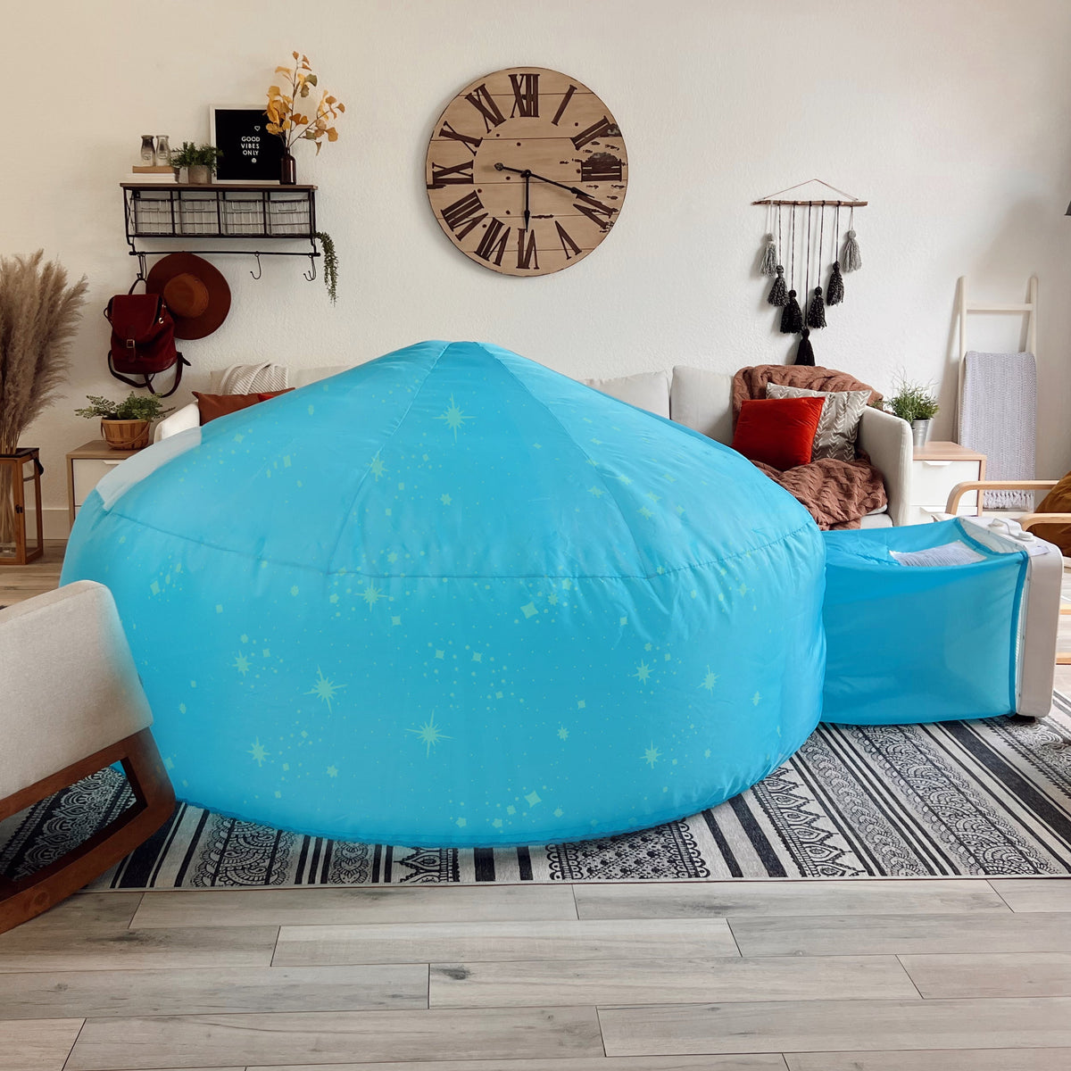 AirFort Constellation glow-in-the-dark inflatable kids play fort in blue with stars on Tampa Home & Garden Store