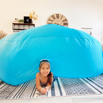 AirFort Constellation glow-in-the-dark inflatable play fort in bright blue with child inside on Tampa Home & Garden Store