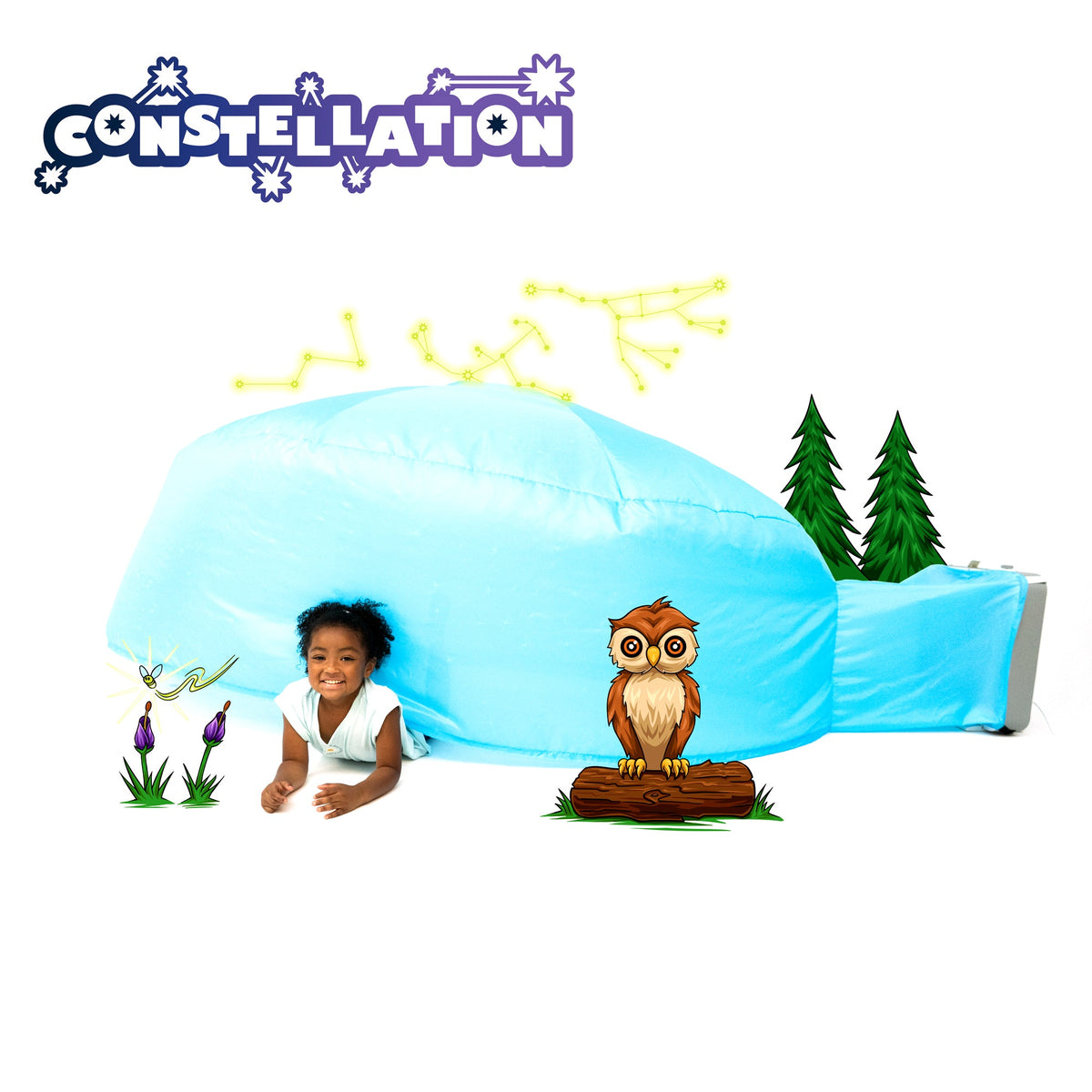 AirFort Constellation glow-in-the-dark inflatable play fort in blue with star constellation art on Tampa Home & Garden Store