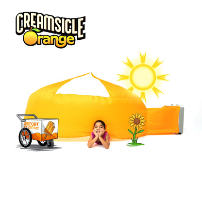 AirFort Creamsicle Orange inflatable kids play fort with sunflower decals on Tampa Home & Garden Store