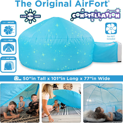 AirFort Constellation glow-in-the-dark inflatable play fort in blue with star pattern on Tampa Home & Garden Store
