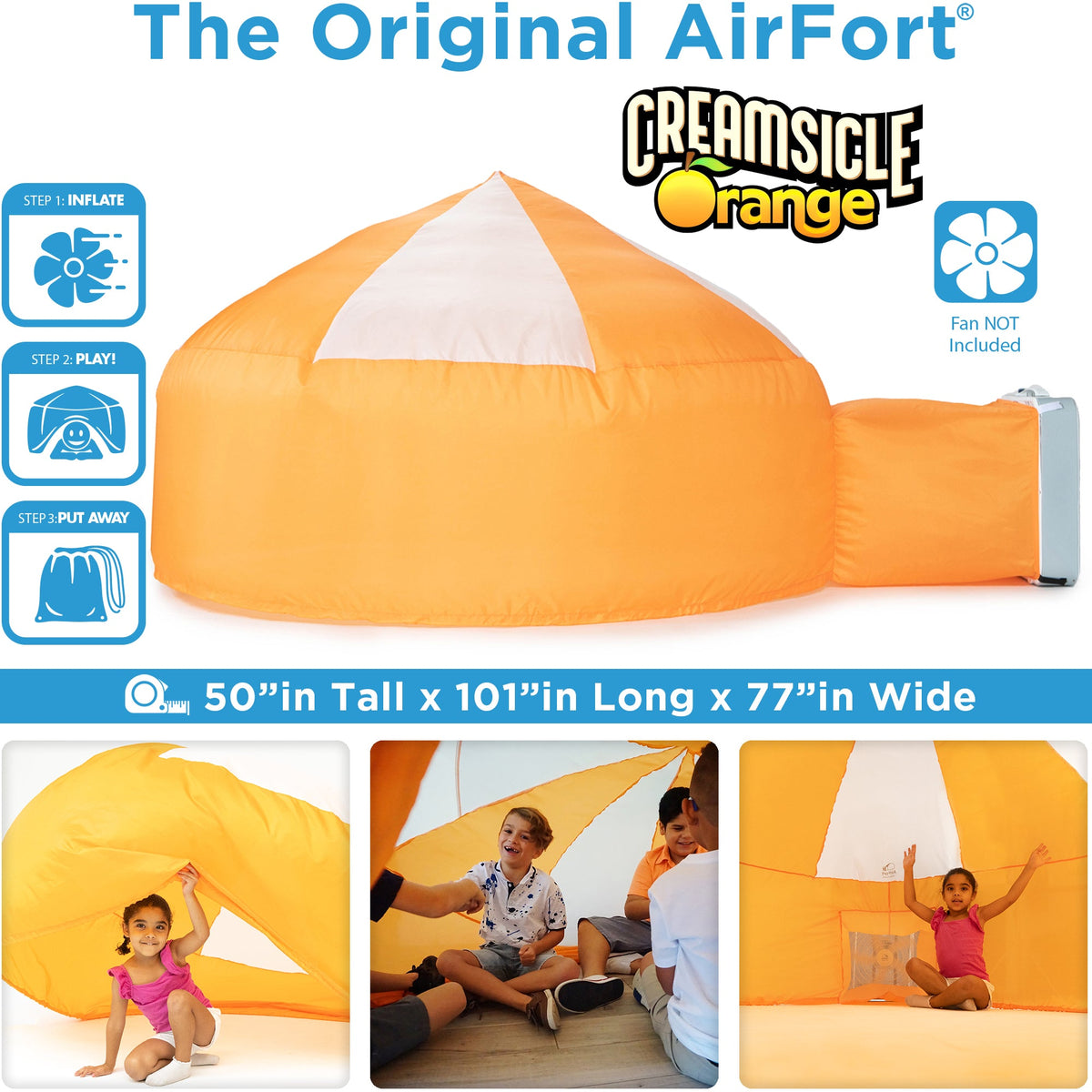 AirFort Creamsicle Orange inflatable kids play fort with orange and white panels by AirFort.com on Tampa Home & Garden Store
