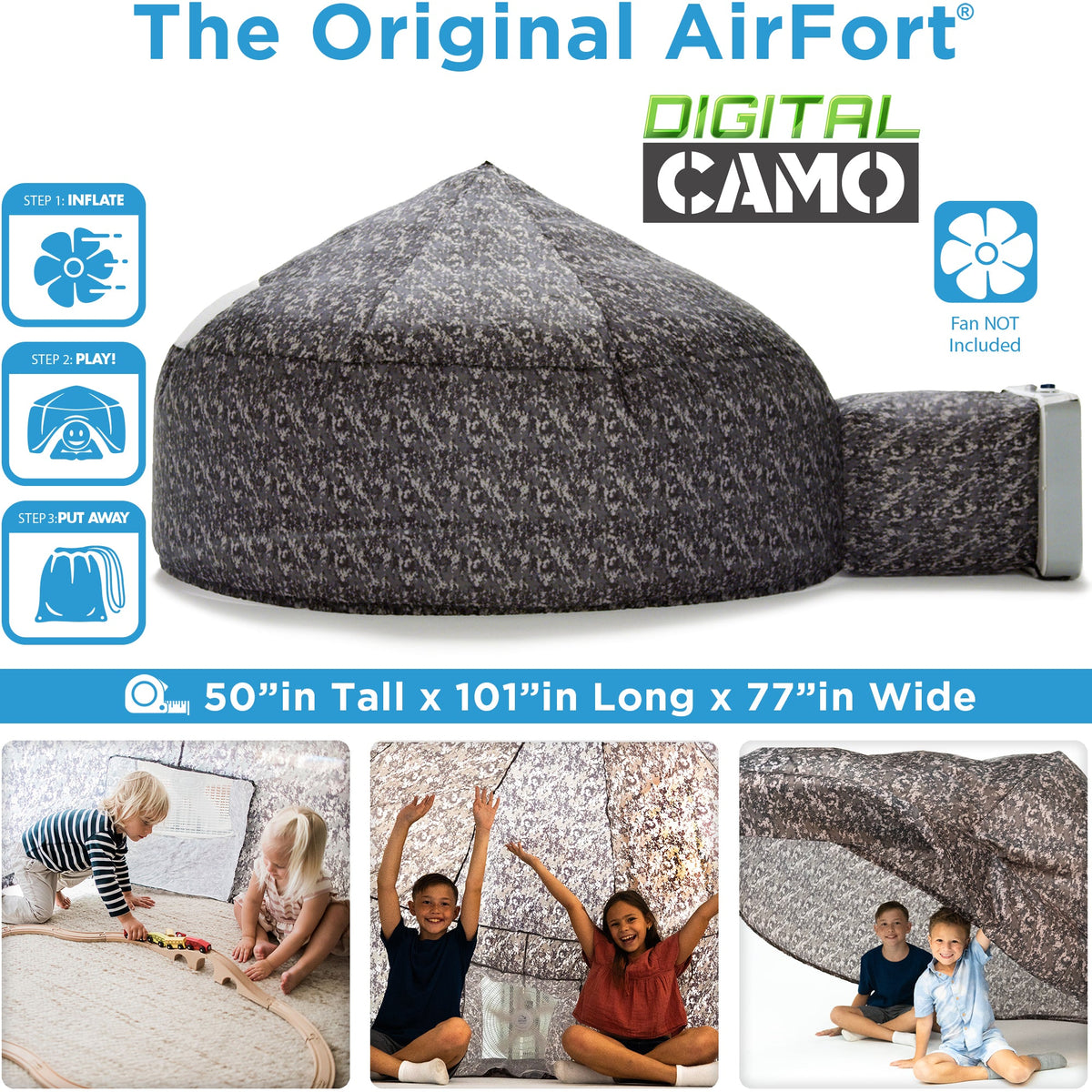 AirFort Digital Camo Inflatable Play Tent for Kids by AirFort.com gray camo fabric on Tampa Home & Garden Store