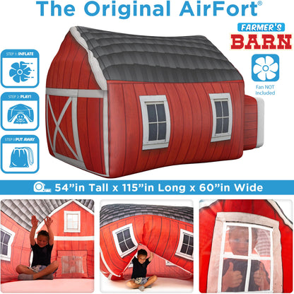 AirFort Farmers Barn inflatable fort red barn design with grey roof and white trim AirFort on Tampa Home & Garden Store