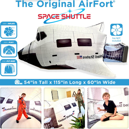 AirFort Space Shuttle inflatable play fort for kids, white shuttle with windows on Tampa Home & Garden Store