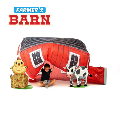 AirFort Farmers Barn inflatable kids play fort with red barn print and farm animals on Tampa Home & Garden Store
