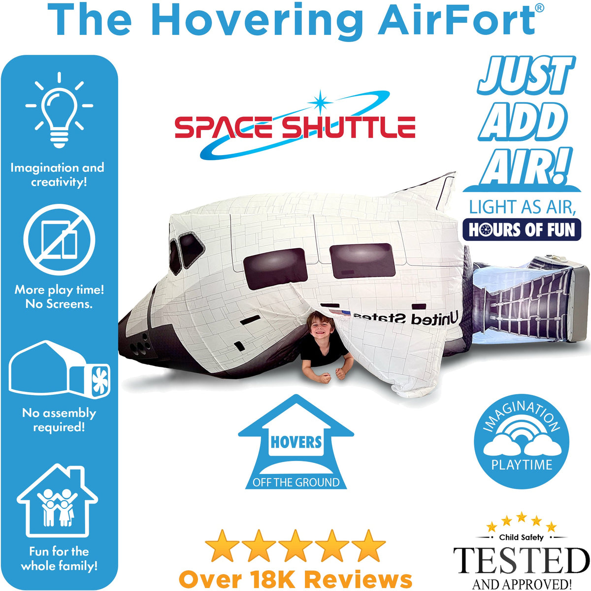AirFort Space Shuttle Inflatable Kids Play Fort by AirFort.com, white shuttle with windows on Tampa Home & Garden Store