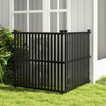 Panel de valla para aire acondicionado con estacas metálicas para exterior-Negro
