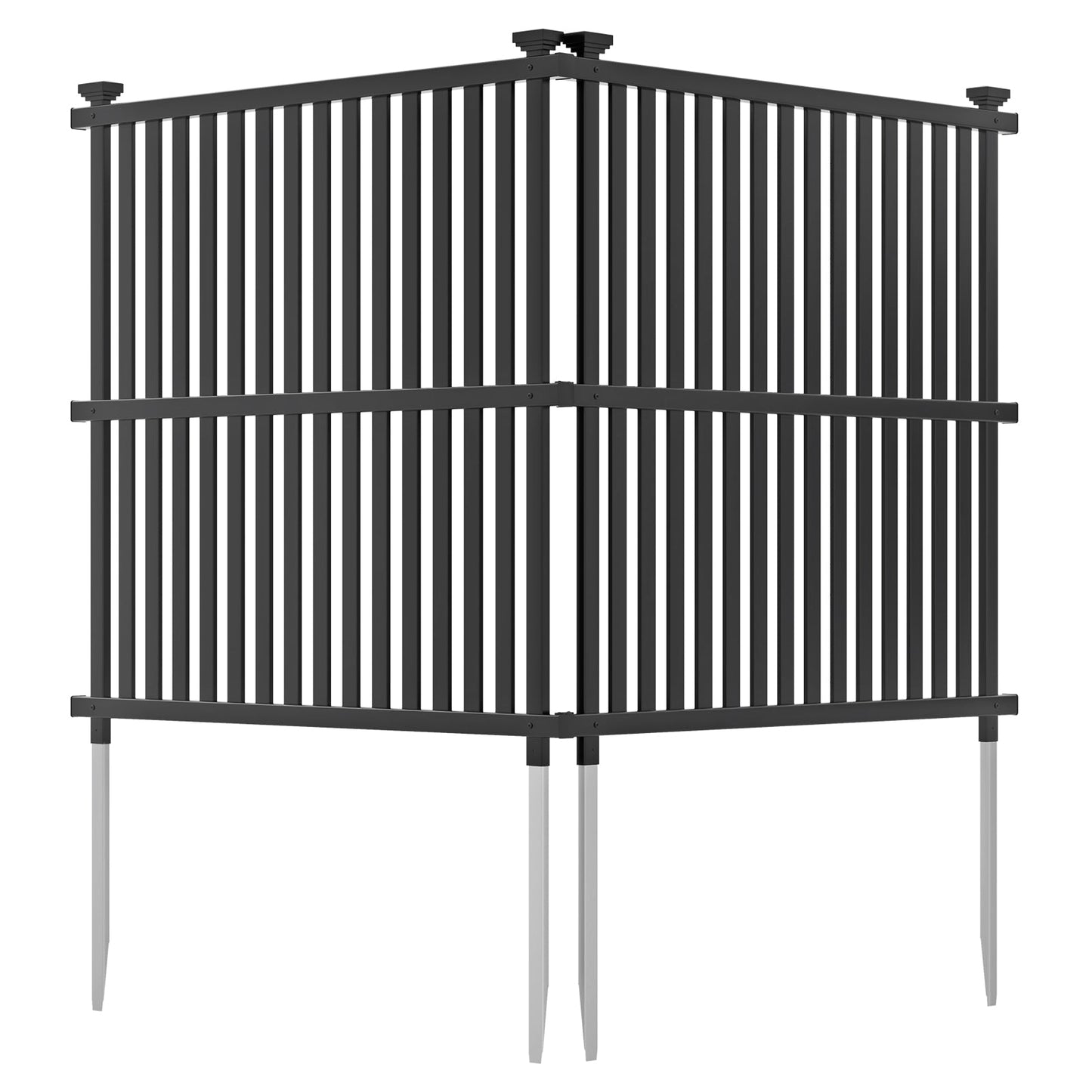 Panel de valla para aire acondicionado con estacas metálicas para exterior-Negro