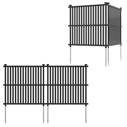 Panel de valla para aire acondicionado con estacas metálicas para exterior-Negro