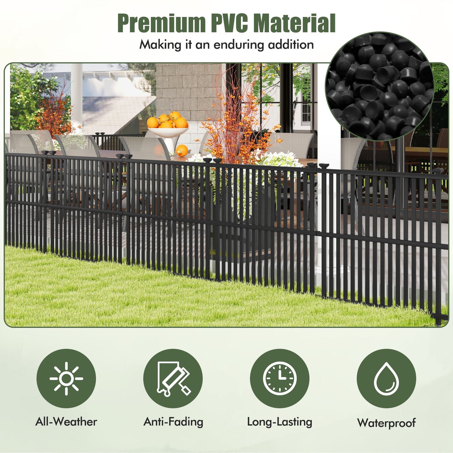 Panel de valla para aire acondicionado con estacas metálicas para exterior-Negro