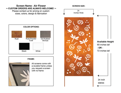 Outdoor metal privacy screen Rustica rust-orange floral cutouts; 60-72 in tall on Tampa Home & Garden Store