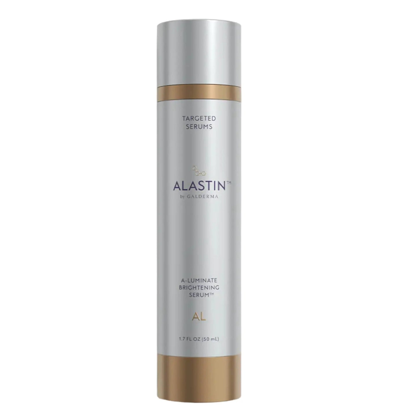 Alastin A-LUMINATE Brightening Serum bottle with silver body and gold accent, 1.7 oz on Tampa Home & Garden Store