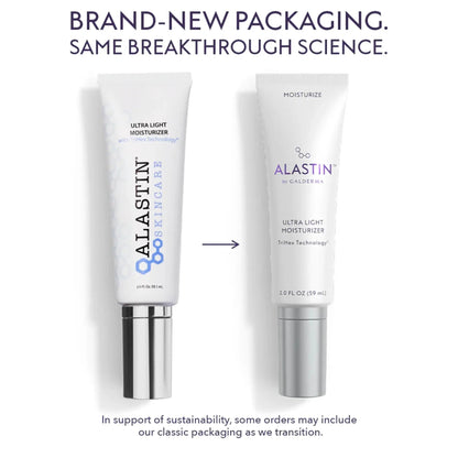 Alastin Ultra Light Moisturizer tubes in white packaging with TriHex Technology, two 2oz tubes on Tampa Home & Garden Store