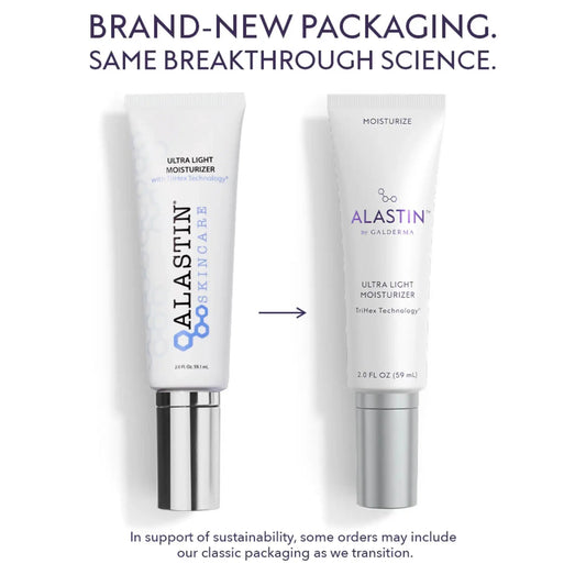 Alastin Ultra Light Moisturizer tubes in white packaging with TriHex Technology, two 2oz tubes on Tampa Home & Garden Store