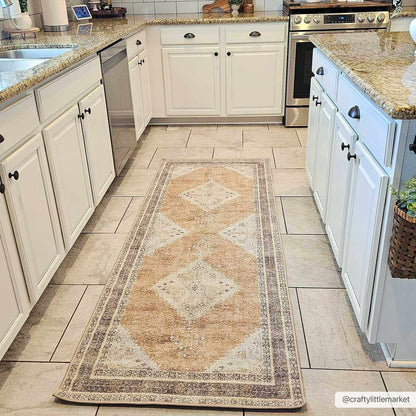 Albas Washable Area Rug runner in warm peach beige with diamond pattern by Boutique Rugs on Tampa Home & Garden Store