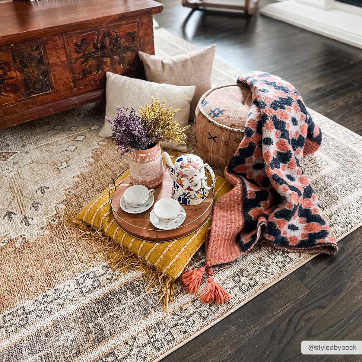 Albas washable area rug by Boutique Rugs in warm beige with subtle pattern on Tampa Home & Garden Store