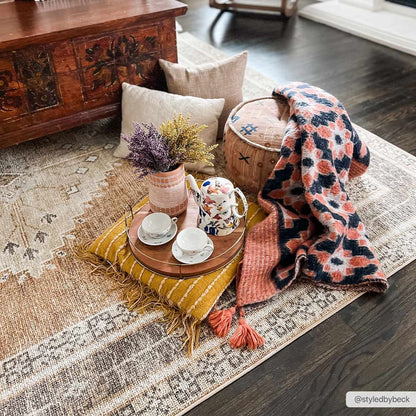 Albas washable area rug by Boutique Rugs in warm beige with subtle pattern on Tampa Home & Garden Store