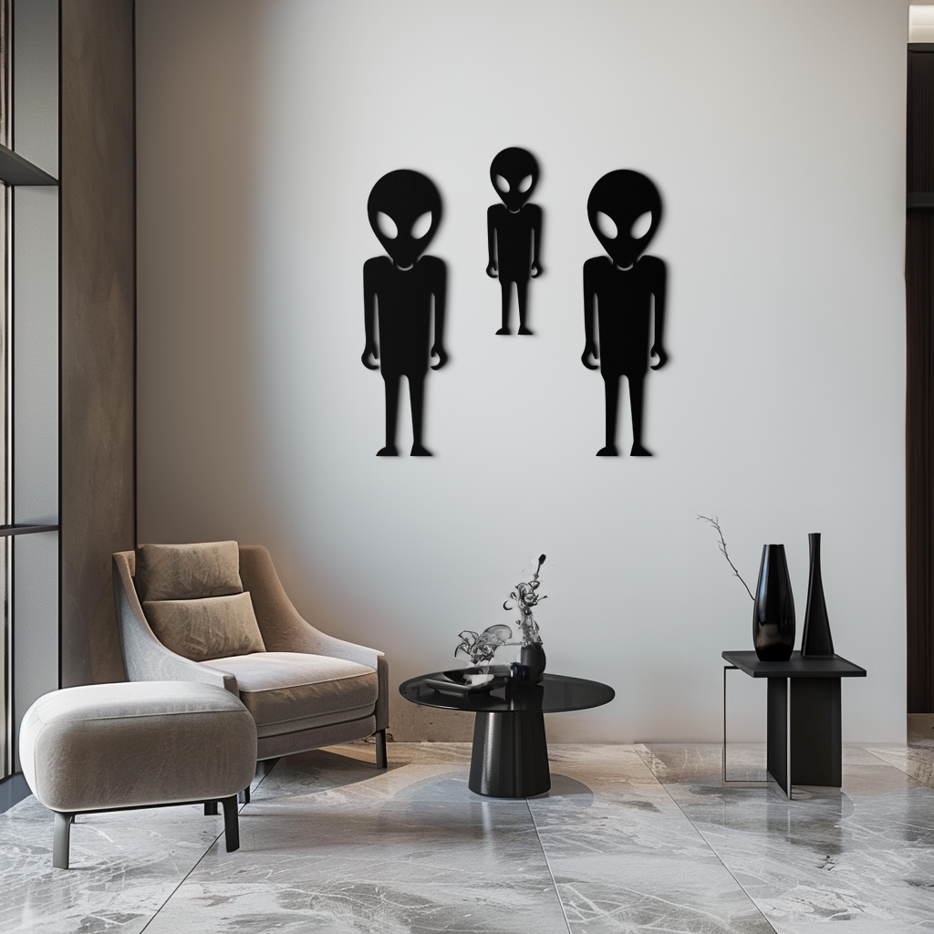 Alien Trio Metal Wall Art - Futuristic Sci-Fi Themed Wall Decor - KAF097 - Tampa Home & Garden Store