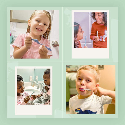 ® All-Natural Eco Friendly Kids Toothbrush Made from Plants - Dinosaurs 4-36M - Baby to Toddler - Blue/Green - 4Pk | 1% for the Planet Product - Tampa Home & Garden Store