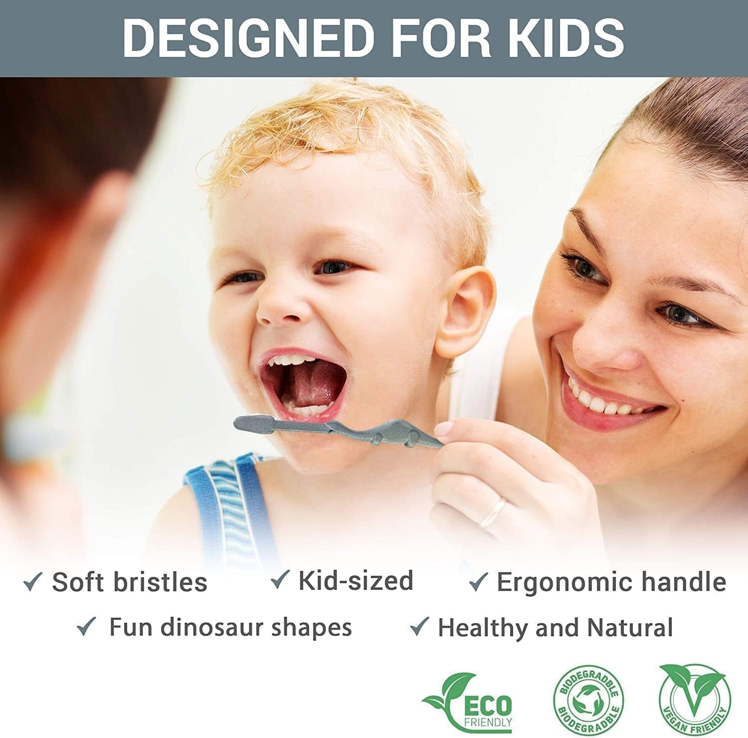® All-Natural Eco Friendly Kids Toothbrush Made from Plants - Dinosaurs 4-36M - Baby to Toddler - Blue/Green - 4Pk | 1% for the Planet Product - Tampa Home & Garden Store