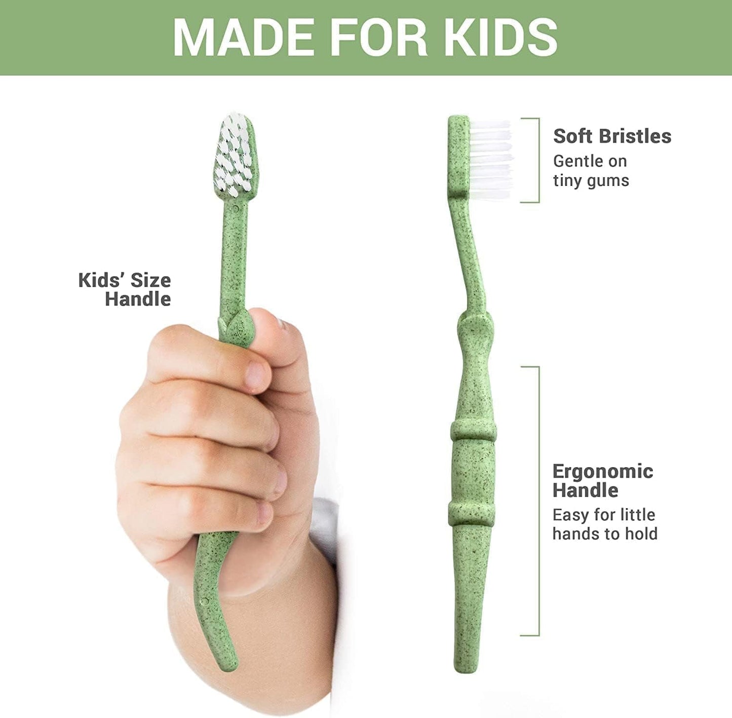 ® All-Natural Eco Friendly Kids Toothbrush Made from Plants - Dinosaurs 4-36M - Baby to Toddler - Blue/Green - 4Pk | 1% for the Planet Product - Tampa Home & Garden Store