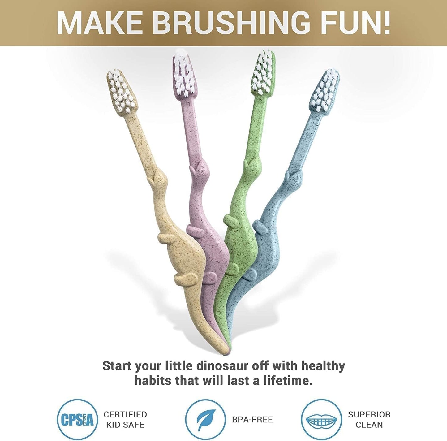 ® All-Natural Eco Friendly Kids Toothbrush Made from Plants - Dinosaurs 4-36M - Baby to Toddler - Blue/Green - 4Pk | 1% for the Planet Product - Tampa Home & Garden Store