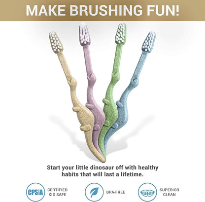 ® All-Natural Eco Friendly Kids Toothbrush Made from Plants - Dinosaurs 4-36M - Baby to Toddler - Blue/Green - 4Pk | 1% for the Planet Product - Tampa Home & Garden Store