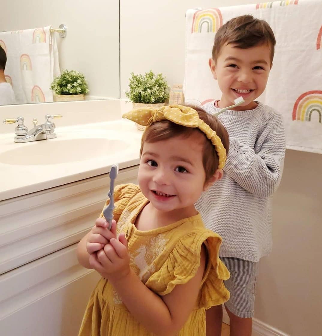 ® All-Natural Eco Friendly Kids Toothbrush Made from Plants - Dinosaurs 4-36M - Baby to Toddler - Blue/Green - 4Pk | 1% for the Planet Product - Tampa Home & Garden Store
