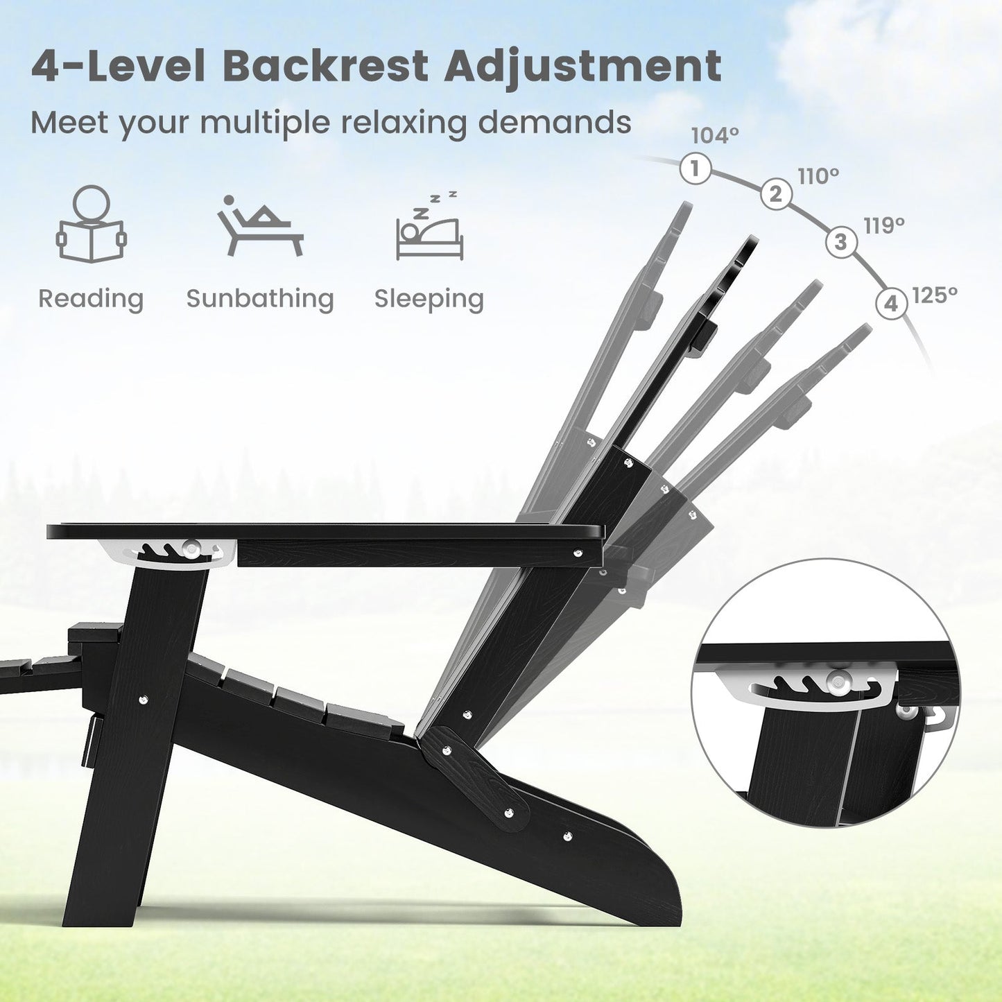 All-Weather HIPS Patio Adirondack Lounge Chair with Retractable Footrest